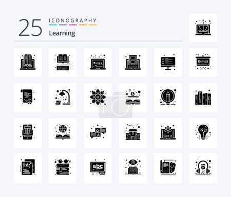 Illustration for Learning 25 Solid Glyph icon pack including youtube. online. online. learning. formula - Royalty Free Image