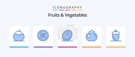Téléchargez les illustrations : Fruits and Vegetables Blue 5 Icon Pack Including farmer. fruit. fruit. tomato. vegetable. Creative Icons Design - en licence libre de droit