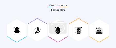 Téléchargez les illustrations : Easter 25 Glyph icon pack including catholic. mobile. birthday. egg. cell - en licence libre de droit