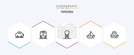 Illustration for Vehicles 25 Line icon pack including vessel. cruise. balloon. yacht. ship - Royalty Free Image