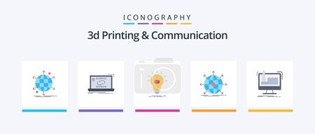 Téléchargez les illustrations : 3d Printing And Communication Flat 5 Icon Pack Including international. business. sync. box. cube. Creative Icons Design - en licence libre de droit
