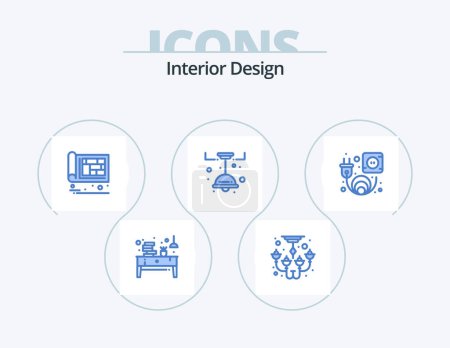 Illustration for Interior Design Blue Icon Pack 5 Icon Design. decorate. lamp. decorate. kitchen. design - Royalty Free Image