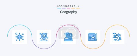 Téléchargez les illustrations : Geo Graphy Blue 5 Icon Pack Including guide. map. location. appartment. city - en licence libre de droit