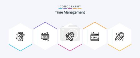 Ilustración de Time Management 25 Line icon pack including year. calendar. watch. all. summary - Imagen libre de derechos