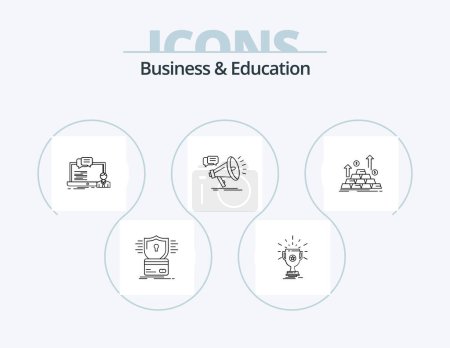 Téléchargez les illustrations : Business And Education Line Icon Pack 5 Icon Design. mission. achievement. profit. mission. ship - en licence libre de droit