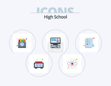 Téléchargez les illustrations : High School Flat Icon Pack 5 Icon Design. reading time. system. box. monitor. pencil - en licence libre de droit