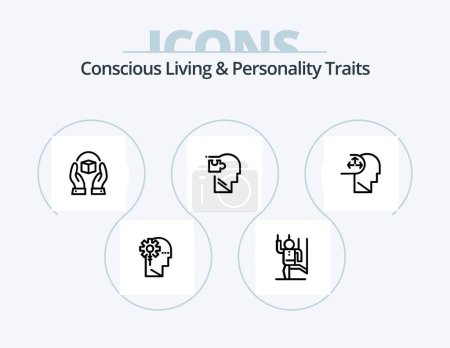 Illustration for Concious Living And Personality Traits Line Icon Pack 5 Icon Design. mind. family. manipulate. mind. human - Royalty Free Image
