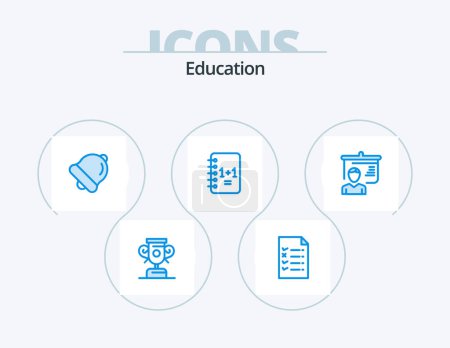 Illustration for Education Blue Icon Pack 5 Icon Design. . school. education. presentation. teacher - Royalty Free Image