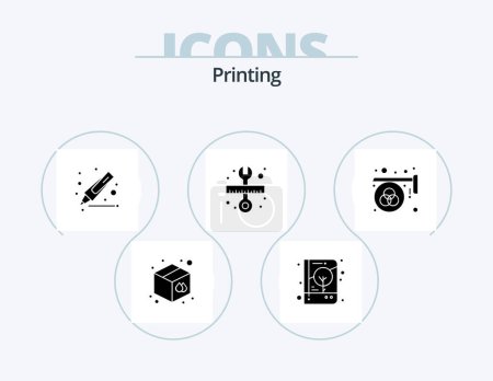 Illustration for Printing Glyph Icon Pack 5 Icon Design. color. scale. print. wrench. repair - Royalty Free Image