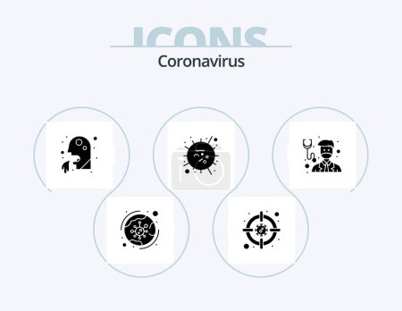 Ilustración de Coronavirus Glyph Icon Pack 5 Icon Design. doctor. sars. vomit. mers. flu - Imagen libre de derechos