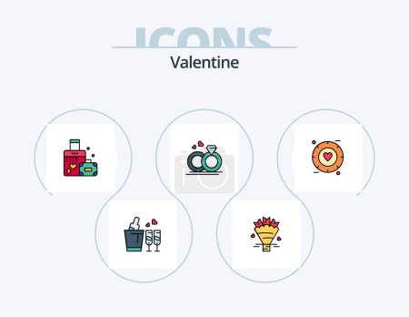 Illustration for Valentine Line Filled Icon Pack 5 Icon Design. bouquet. love. candle. day. valentine - Royalty Free Image