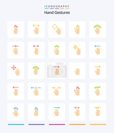 Ilustración de Creative Hand Gestures 25 Flat icon pack  Such As gestures. up. zoom out. hand arrow. croup - Imagen libre de derechos