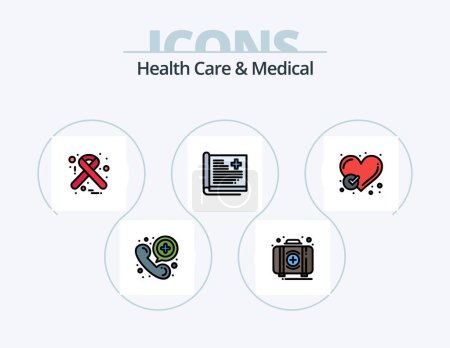 Téléchargez les illustrations : Health Care And Medical Line Filled Icon Pack 5 Icon Design. emergency. sign. healthcare. medical. medical - en licence libre de droit