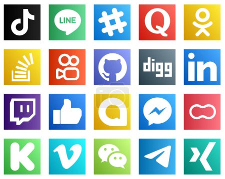 Illustration for 20 Social Media Icons for All Your Needs such as linkedin. github. question. kuaishou and stock icons. Creative and professional - Royalty Free Image