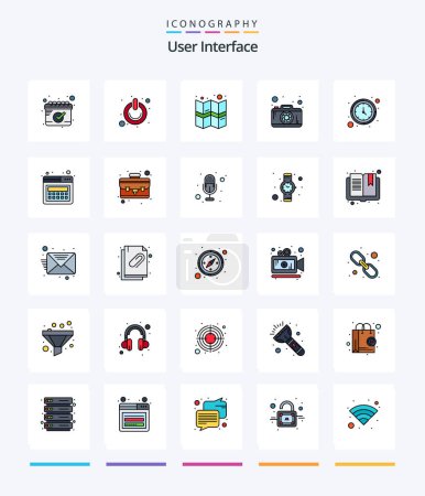 Illustration for Creative User Interface 25 Line FIlled icon pack  Such As watch. timer. gps. clock. camera - Royalty Free Image