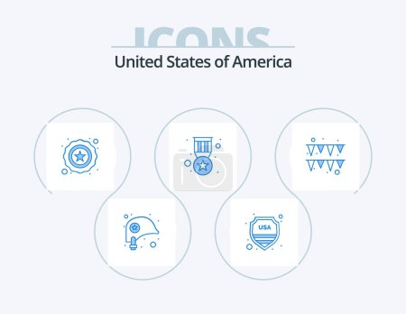 Illustration for Usa Blue Icon Pack 5 Icon Design. paper. festival. police. military. badge - Royalty Free Image