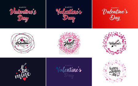 Illustration for Happy Valentine's Day banner template with a romantic theme and a pink and red color scheme - Royalty Free Image