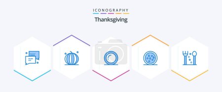 Illustration for Thanks Giving 25 Blue icon pack including fork. thanksgiving. vegetables. snack. giving - Royalty Free Image