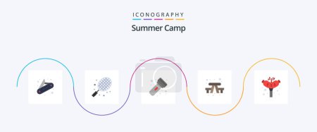 Téléchargez les illustrations : Summer Camp Flat 5 Icon Pack Including sausage. meat. flashlight. travel. camping - en licence libre de droit