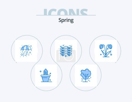 Illustration for Spring Blue Icon Pack 5 Icon Design. floral. wheat. spring. farming. agriculture - Royalty Free Image