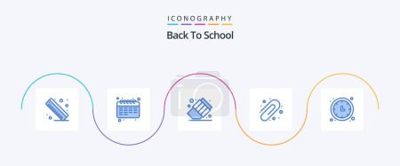 Illustration for Back To School Blue 5 Icon Pack Including wall clock. time keeper. education. time. paper clip - Royalty Free Image