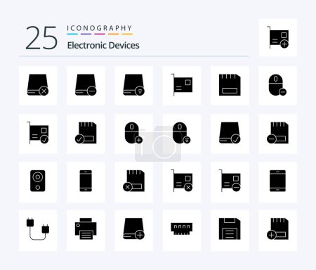 Téléchargez les illustrations : Devices 25 Solid Glyph icon pack including connected. card. gadget. remove. hardware - en licence libre de droit