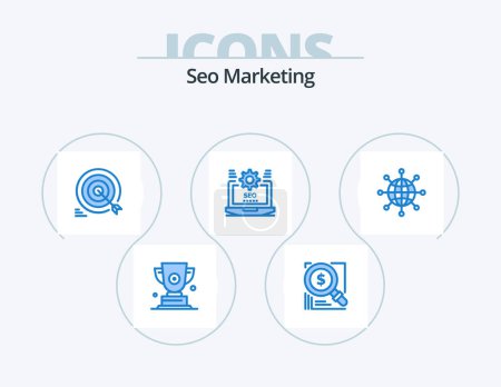 Téléchargez les illustrations : Seo Marketing Blue Icon Pack 5 Icon Design. web. seo. business. goals. target - en licence libre de droit