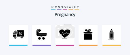 Téléchargez les illustrations : Pregnancy Glyph 5 Icon Pack Including baby. beat. push. pulse. heart. Creative Icons Design - en licence libre de droit