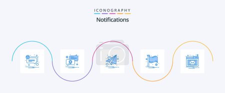 Illustration for Notifications Blue 5 Icon Pack Including email. notification. email. flag. paper - Royalty Free Image