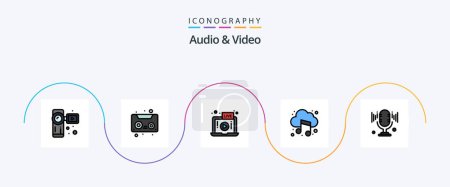 Illustration for Audio And Video Line Filled Flat 5 Icon Pack Including sound. mic. video. sound. cloud - Royalty Free Image