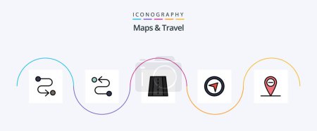 Téléchargez les illustrations : Maps and Travel Line Filled Flat 5 Icon Pack Including . pointer. - en licence libre de droit
