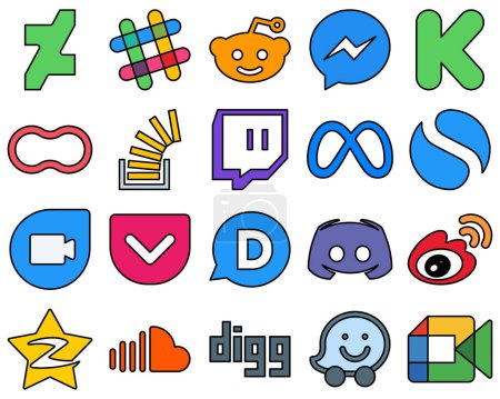 Illustration for 20 Attractive Line Filled Social Media Icons such as facebook. twitch. peanut. overflow and question Fully editable and customizable - Royalty Free Image