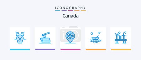 Téléchargez les illustrations : Canada Blue 5 Icon Pack Including across. river. map. kayak. boat. Creative Icons Design - en licence libre de droit