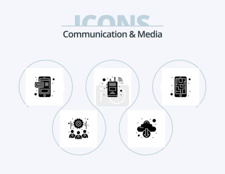 Ilustración de Communication And Media Glyph Icon Pack 5 Icon Design. mobile. walkie talkie. message. radio. communication - Imagen libre de derechos