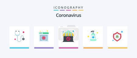 Téléchargez les illustrations : Coronavirus Flat 5 Icon Pack Including protection. medical. shop. virus protection. manicure. Creative Icons Design - en licence libre de droit