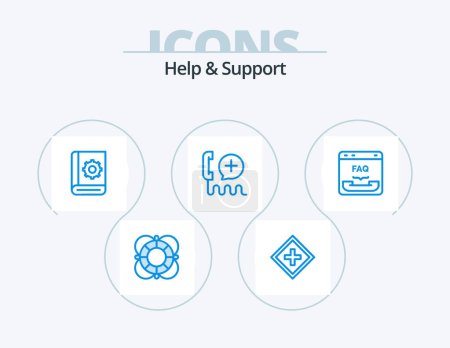 Téléchargez les illustrations : Help And Support Blue Icon Pack 5 Icon Design. help. add. service. service. help - en licence libre de droit