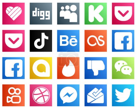 Illustration for 20 Versatile Social Media Icons such as tinder. video. fb and lastfm icons. Minimalist and customizable - Royalty Free Image