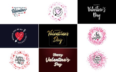 Illustration for Love word hand-drawn lettering and calligraphy with a cute heart on a red. white. and pink background Valentine's Day template or background suitable for use in Love and Valentine's Day concepts - Royalty Free Image