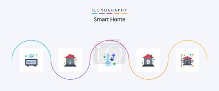 Téléchargez les illustrations : Smart Home Flat 5 Icon Pack Including automation. plug. network. home. weather - en licence libre de droit