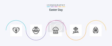 Téléchargez les illustrations : Easter Line 5 Icon Pack Including decoration. easter. cake. cross. celebration - en licence libre de droit