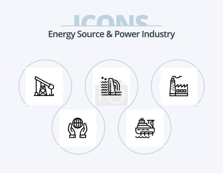Téléchargez les illustrations : Energy Source And Power Industry Line Icon Pack 5 Icon Design. engineer. power. building. source. energy - en licence libre de droit