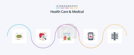 Illustration for Health Care And Medical Flat 5 Icon Pack Including phone. heart. virus. ecg. test tubes - Royalty Free Image