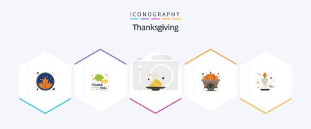 Illustration for Thanksgiving 25 Flat icon pack including candle. squash. breakfast. pumpkin. thanks day - Royalty Free Image