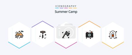 Téléchargez les illustrations : Summer Camp 25 FilledLine icon pack including . travel. camping. camping. camping - en licence libre de droit