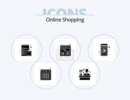 Illustration for Online Shopping Glyph Icon Pack 5 Icon Design. online shop. web. check list. shopping. discount - Royalty Free Image