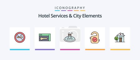 Illustration for Hotel Services And City Elements Line Filled 5 Icon Pack Including browser. service. fittness. sign . hotel. Creative Icons Design - Royalty Free Image