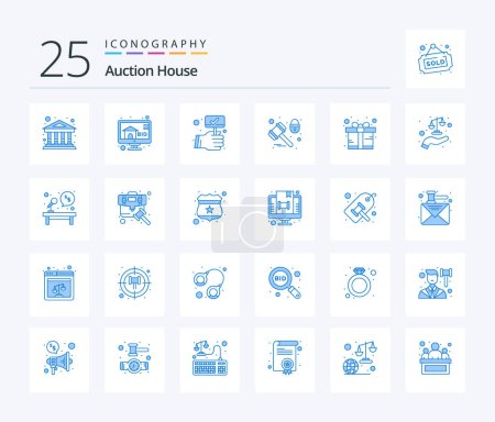Ilustración de Auction 25 Blue Color icon pack including gift. protection. bid. padlock. law - Imagen libre de derechos