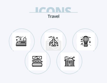 Ilustración de Travel Line Icon Pack 5 Icon Design. air. route. dining. road. restaurant - Imagen libre de derechos