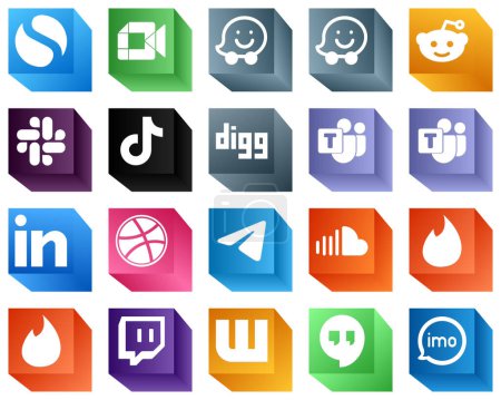 Téléchargez les illustrations : Fully Customizable 3D Social Media Icons 20 Icons Pack such as dribbble. linkedin. douyin and digg icons. Customizable and unique - en licence libre de droit