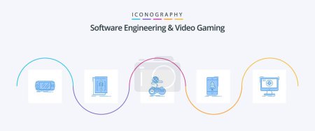 Ilustración de Software Engineering And Video Gaming Blue 5 Icon Pack Including start. game. language. online. internet - Imagen libre de derechos